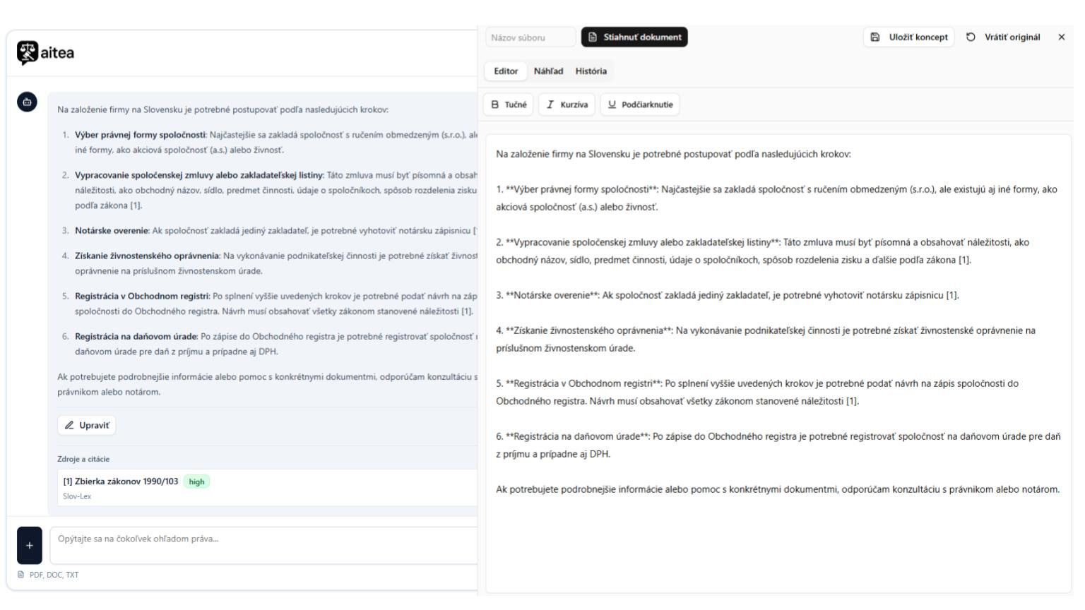 AiTea Interface - Intuitívne rozhranie pre prácu s právnymi dokumentmi